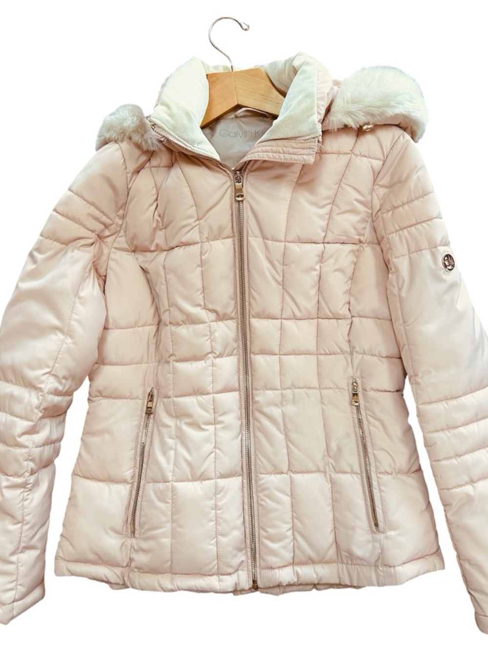 Calvin Klein Pale Pink Quilted Hooded Puffer Jacket
